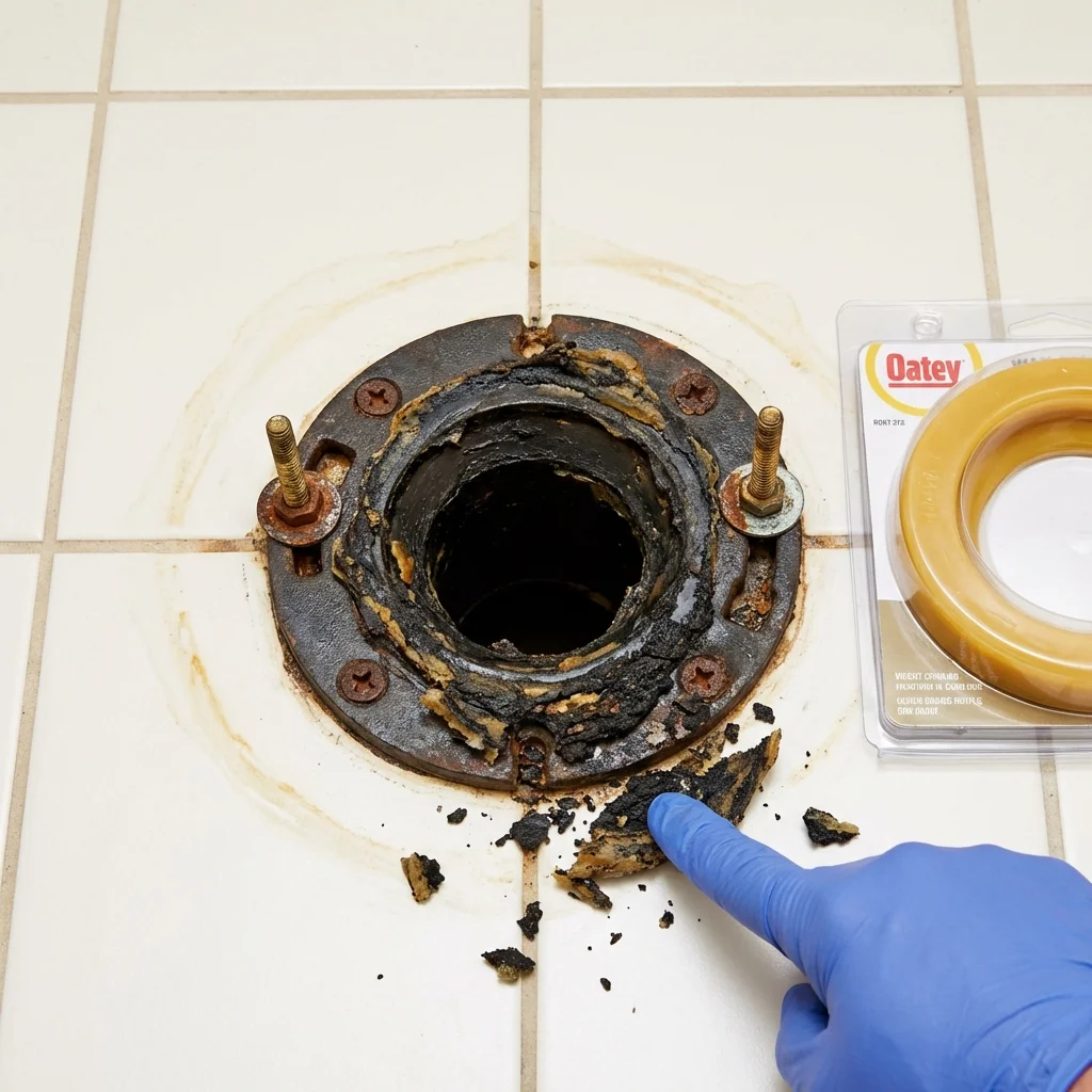 Failed wax ring showing water seepage at the base of a toilet in a Duncannon, PA home